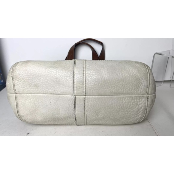 Authentic Vintage Coach Cream Leather Handbag Buckle brown straps F12302 READ - Picture 9 of 16